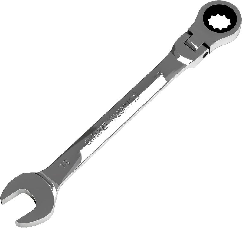 Egofine 18mm Ratchet Wrench Flex Head, Ratcheting Combination Wrench Metric, Industrial Grade Gear Spanner with 12 Point Box End, 72-Teeth Ratchet, Chrome Vanadium Steel - Image 1
